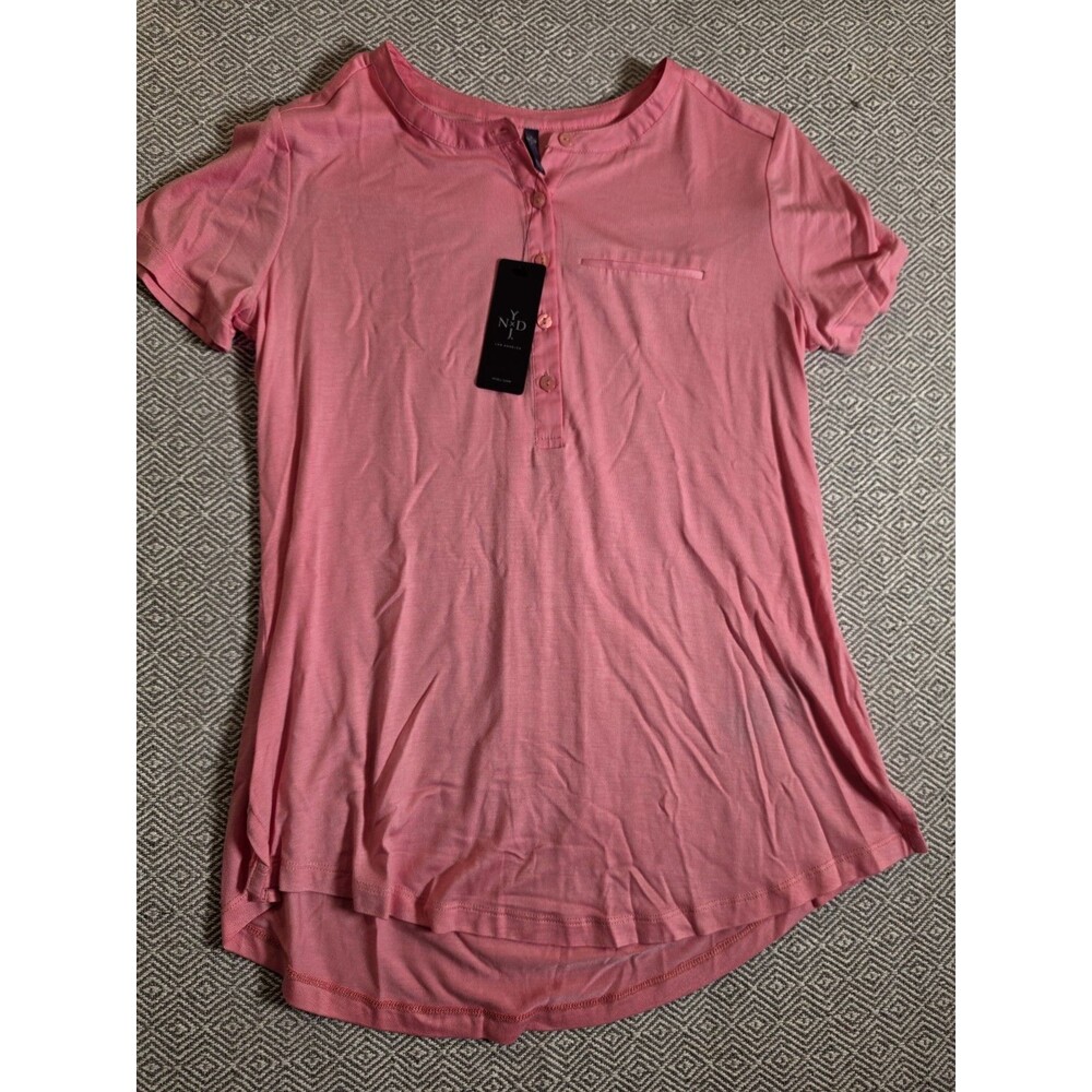 NYDJ Women’s Pink Short Sleeve Henley Tunic Top XXS NWT